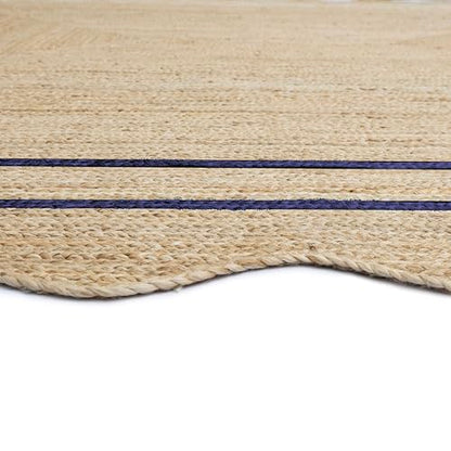 Wave Scalloped Jute Rug Entryway Natural Boho Area Rug Navy Blue 2'x4' - color: Navy Blue, size: 2'x4'