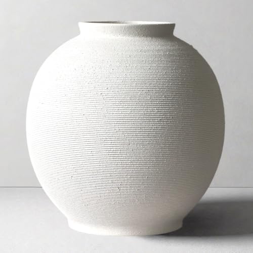 Large White Ceramic Vase, 10.8" Sandstone White - color: White-10.8", size: 10.8"-Oval