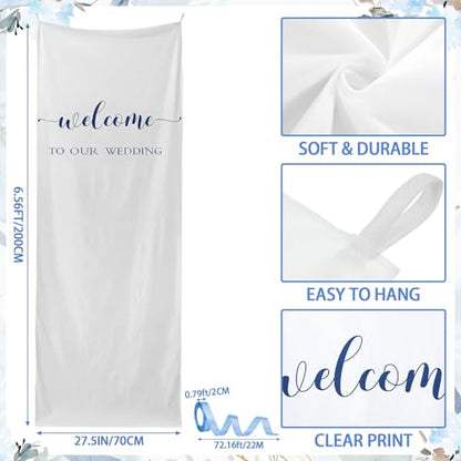 Tingjoo 27x78" Wedding Banner White, Deep Blue Backdrop Bow Hanging - color: White, Deep Blue, style: Wedding