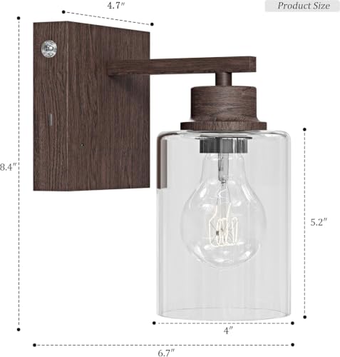 Rayogale Walnut Battery Operated Wall Sconce Set of Two with Remote Control | Dimmable Rechargeable Wall Lights with Timer, Easy Install Glass Lamp for Living Room Bedroom, Emergency 3000K - color: Walnut(Clear Lampshades)