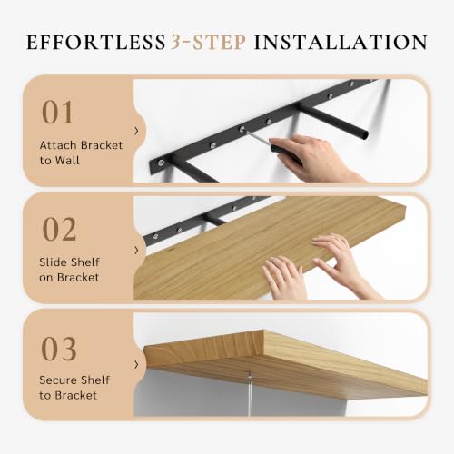 48in Floating Shelves, 3-Pack 12in Deep Wall Shelf - color: Natural, size: 3T48IN