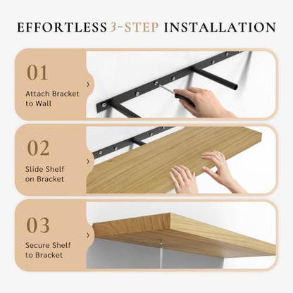 48in Floating Shelves, 3-Pack 12in Deep Wall Shelf - color: Natural, size: 3T48IN