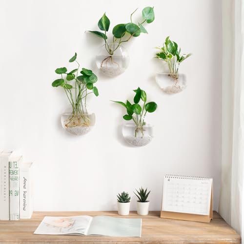 Mkono Wall Propagation Planters, 4 Pack Oblate Hanging Plant Holder Vase