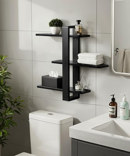 SUMGAR Black Floating Shelves for Wall, 3 Tier Adjustable Large Shelf Unit - color: Black, size: 3 Tier 19.6in