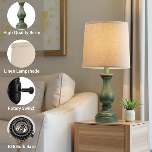 22" Farmhouse Table Lamps Set of 2, Rustic Bedside Lamps for Bedroom - color: E. Antique Green