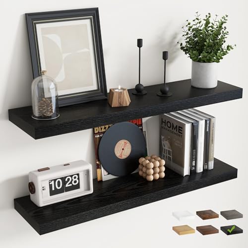 24 Inch Floating Shelves, 8"Deep Wall Shelf, 44 Lbs Capacity, Black, 2pcs - color: Black, size: 24"Wx8"Dx1.2"H
