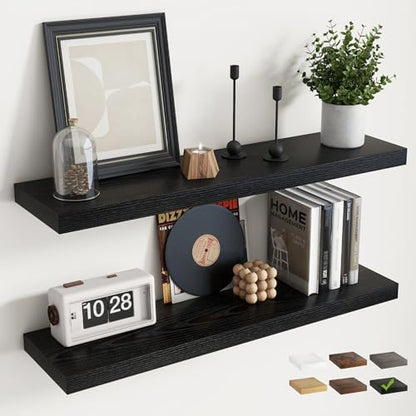 36 Inch Floating Shelves, 8"Deep Wall Shelf, 55 Lbs Capacity, Black, 2pcs - color: Black, size: 36"Wx8"Dx1.2"H