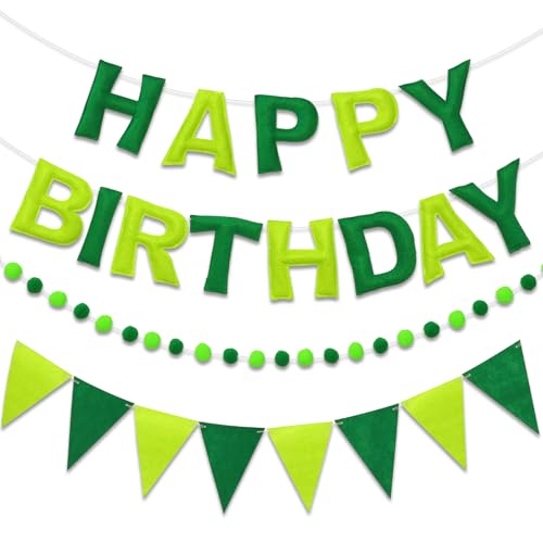 Pre-Strung Felt Happy Birthday Banner Green Garland Set - color: Ombre Green