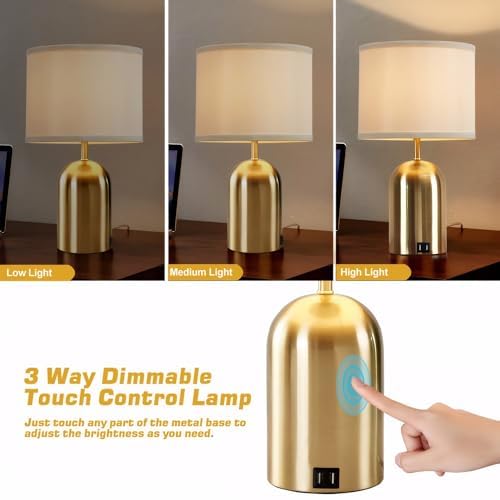 GyroVu Touch Control Table Lamp, Gold Bedside Table Lamps for Bedroom - color: Gold 1