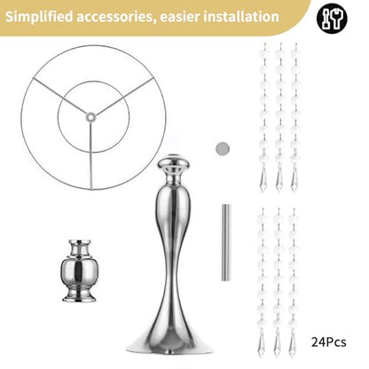 NUPTIO Tall Vase Table Centerpiece, 13.8", Silver, 2 Pcs | Crystal Metal Flower Holder Stand, for Wedding Reception, Tables, Road Lead, Party - color: Silver, size: 2 x M
