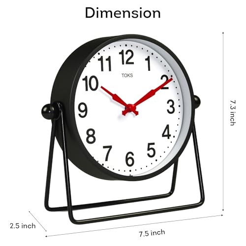 Lily's Home Desk & Table Clock - Black - Minimalist Design - Tabletop Analog Clock - Large Numbers for Readability - Ideal for Office, Bedroom, Shelf Décor - 7.5'' x 2.5'' x 7.3''