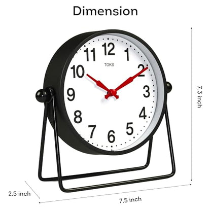 Lily's Home Desk & Table Clock - Black - Minimalist Design - Tabletop Analog Clock - Large Numbers for Readability - Ideal for Office, Bedroom, Shelf Décor - 7.5'' x 2.5'' x 7.3''