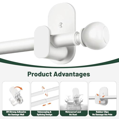 USFOOK White Curtain Rods No Drilling 32 to 58 Inch, Adhesive Window Rod - color: White, size: 32-58"