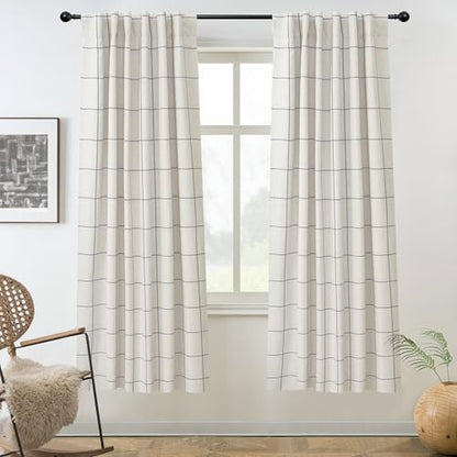 DriftAway 100% Blackout Plaid Linen Curtains 63 Inches Long 2 Panels Gray - color: Grey, size: 52"W x 63"L (Pack of 2)