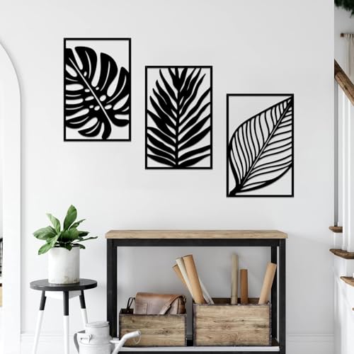 Resama 3 Pack Black Metal Monstera Palm Leaf Wall Decor - color: Black