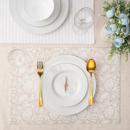 Cotton Placemats Set of 6-13x19 Inch, Reversible Floral Printed Placemats, Durable & Elegant for Dining Table, Wedding, Restaurant, Oeko-TEX Certified - Beige - color: Floral Printed Beige - Reversible Printed