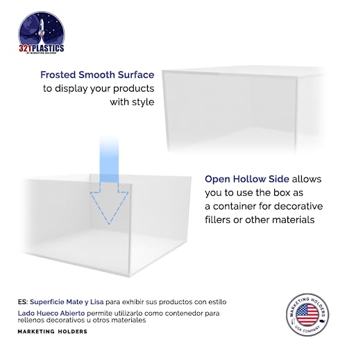 Acrylic Display Box Countertop Showcase Bin 7" x 7" x 4" Frosted Merchandise Storage with Open Bottom No Lid Square Flippable Cubby for Retail Stores and Expos by Marketing Holders - size: 7.25" x 7.25" x 4" Frosted