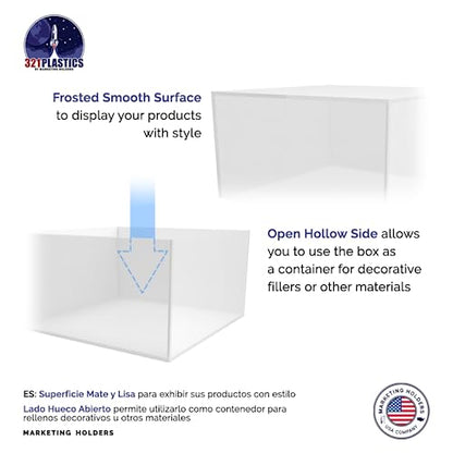 Acrylic Display Box Countertop Showcase Bin 7" x 7" x 4" Frosted Merchandise Storage with Open Bottom No Lid Square Flippable Cubby for Retail Stores and Expos by Marketing Holders - size: 7.25" x 7.25" x 4" Frosted