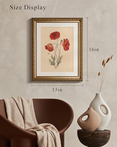 VIYYIEA Gold Framed Red Poppy Wall Art Floral Canvas Painting, 13×16 Inch - color: Red Poppy Wall Art, size: 16"L x 13"W