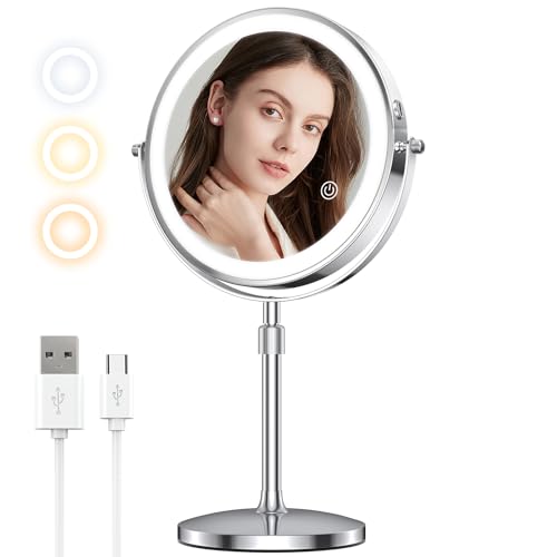 MILPROX Adjustable Height Makeup Mirror with 10X Magnifying & Light, Silver - color: Silver