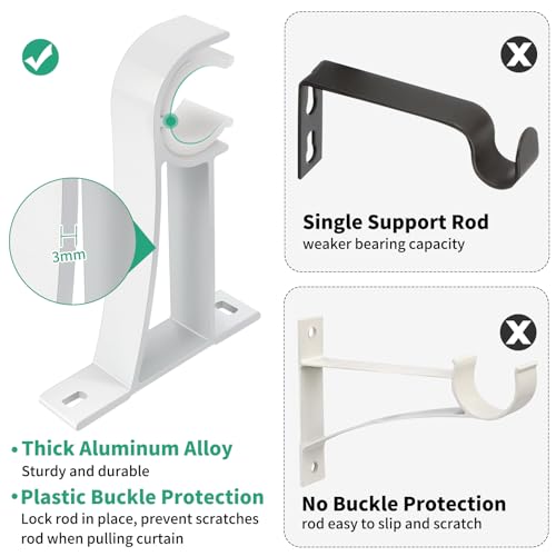KOLAKO Curtain Rod Brackets Set of 4 White Heavy Duty Single Rod Holders Hooks for 1 Inch Drapery Rods - color: White, size: Set of 4