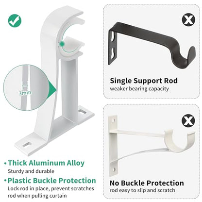 KOLAKO Curtain Rod Bracket, 1 Inch Heavy Duty Curtain Rods Holder Hooks Wall Mount Drapery Pole Support Brackets, 8 Pack - color: White, size: Set of 8