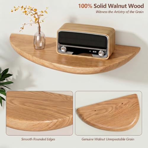 Solid Walnut Floating Shelves for Wall 15.7" Set of 2, Wall Mounted Shelf - color: Natural Wood