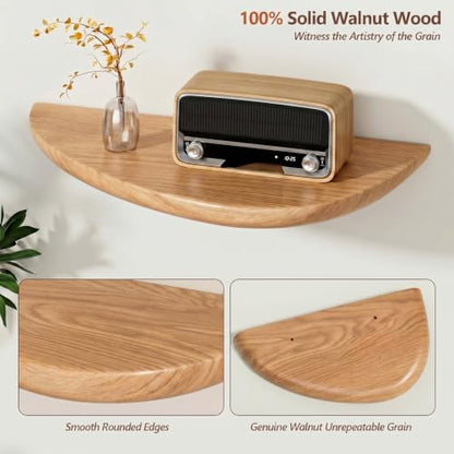 Solid Walnut Floating Shelves for Wall 15.7" Set of 2, Wall Mounted Shelf - color: Natural Wood