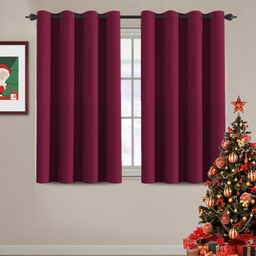 H.VERSAILTEX Blackout Curtains for Christmas Small Window Kitchen Blackout Curtains 45 inch Length Energy Saving Solid Grommet Blackout Drape, One Panel, Burgundy Red, 52" W x 45" L - color: Burgundy Red, size: 52"W x 45"L (Pack of 1)