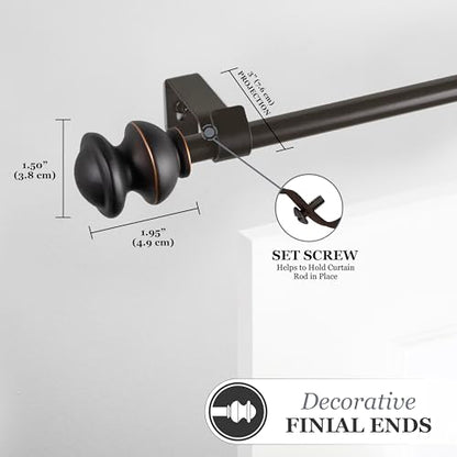 Kenney Kendall Knob Window Curtain Rod, Adjustable 28-48 Inch, Oil Rubbed Bronze - color: Oil Rubbed Bronze, size: 28-48"