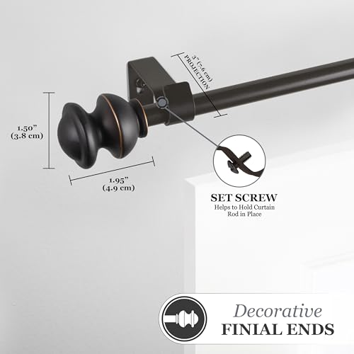Kenney Kendall Knob Window Curtain Rod, Adjustable 48-86 Inch, Oil Rubbed Bronze - color: Oil Rubbed Bronze, size: 48-86"