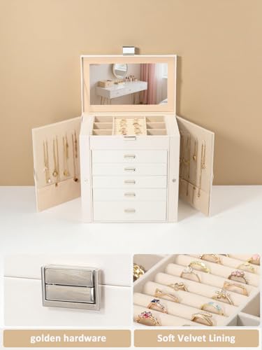 BOOVO Large Jewelry Box for Women 6 Layer - color: Pearl White, size: 6 Layer