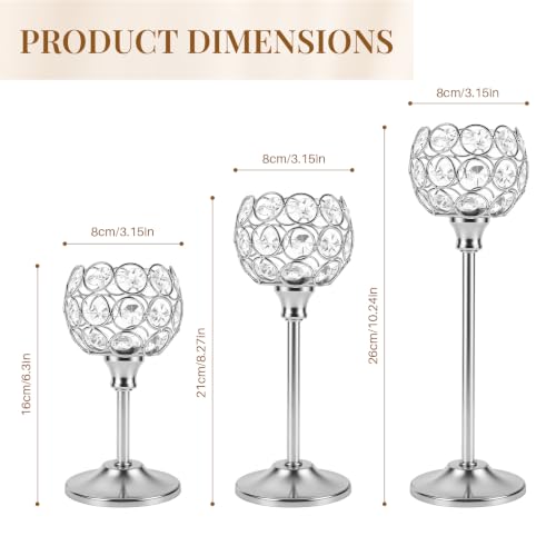 Crystal Candle Holders Silver Vintage Hollow Ball Candle Stand 3PCS - color: Silver