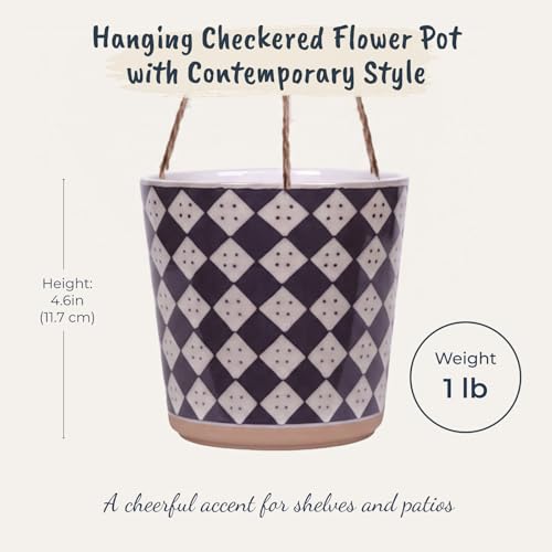 Blue Sky Ceramic Hanging Check 5'' Flower Pot