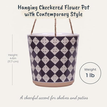 Blue Sky Ceramic Hanging Check 5'' Flower Pot