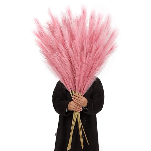 Wertuirk Dark Pink Pampas Grass, 8 Pcs 45 Inch Tall Large Faux Pompous - color: Dark Pink