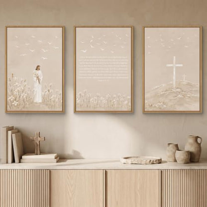 Christian Jesus Bible Verse Framed Canvas Wall Art Set-16"x24"x3 - color: Neutral Jesus Bible Verse Wall Art, size: 16"L x 24"W