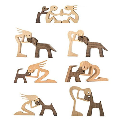 Unique Gift Hand Carved Wood Dog Human Statue Figurine Sculpture Home Office D飯r, Wooden Man Dog Carving Model to Remember Friendship Between Dog and People (D) - color: D