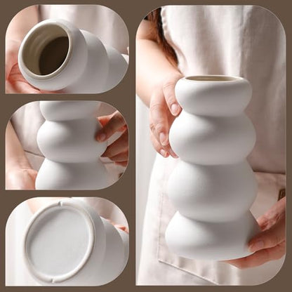 BosilunLife Ceramic Vase with Stacked Bubble Design - color: Unglazed White