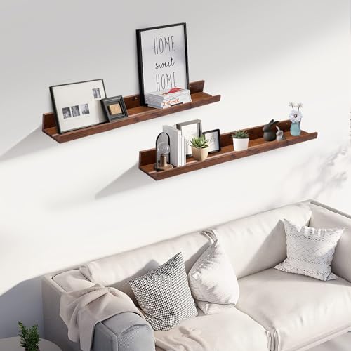 Muzilife 35.4" Large Floating Shelves Wood Wall Shelf with Lip, 2Pcs, Honey - color: Honey, size: 35.4"