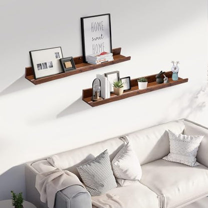 Muzilife 35.4" Large Floating Shelves Wood Wall Shelf with Lip, 2Pcs, Honey - color: Honey, size: 35.4"