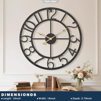 Pytha Sight 18 Inch Black Arabic Numerals Large Wall Clocks for Living Room - color: Black Arabic, size: 18 Inch
