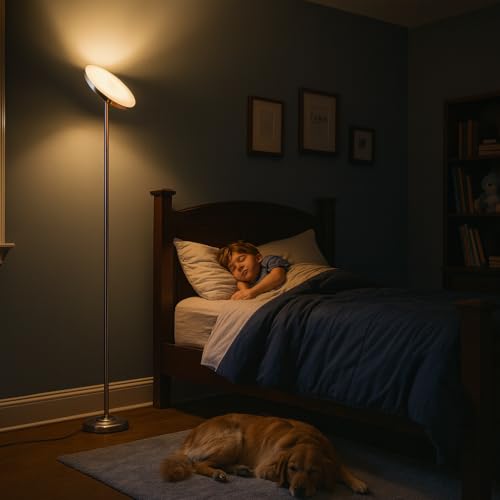 LED Torchiere Floor Lamp with Remote Control, Standing Lamp for Living Room - color: Brushed Nickel