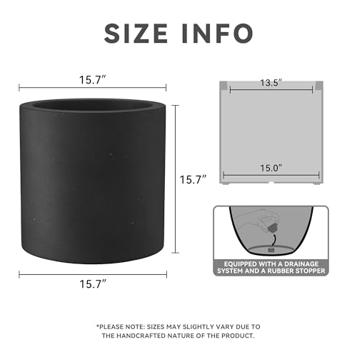 Kante Large Round Cylinder Black Concrete Planter 15.8" Tall, Outdoor - color: Burnished Black, size: 15.7" Dia