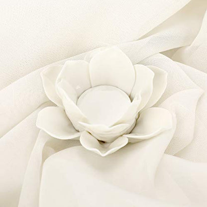 OwnMy 4.5 Inch Ceramic Lotus Flower Tea Light Holder Votive Candle Holder - color: White