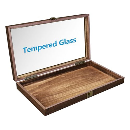 MOOCA Wood Jewelry Display Case with Tempered Glass Top, Black Velvet Pad - color: 1) Brown