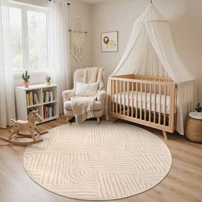 GENIMO Soft 6FT Round Rug Beige Washable for Living Room, High Low Pile - color: Arch Beige, size: 6' (Round)