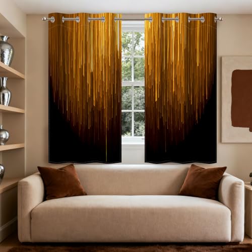Black and Gold Blackout Curtains for Bedroom, Ombre Abstract Black Out Curtains 63 Inch Long, Thermal Insulated Blackout Drapes with Grommet Top, 42W x 63L, 2 Panels - color: 04 Gold and Black, size: 42"W x 63"L (Pack of 2)