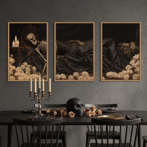 DRACIT Spooky Halloween Dark Gothic Skull Framed Canvas Wall Art-24"x36"x3 - color: Dark Gothic Skull Wall Art, size: 24"L x 36"W