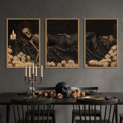 DRACIT Spooky Halloween Dark Gothic Skull Framed Canvas Wall Art-24"x36"x3 - color: Dark Gothic Skull Wall Art, size: 24"L x 36"W